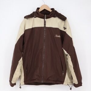 Cheneral Jacket Mens L Alaska Windbreaker Brown Tan Colorblock Hooded Excellent